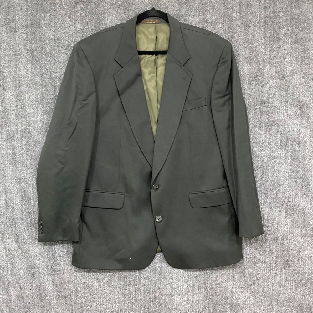Pure Wool Suit Jacket Blazer Mens 46 Charcoal Gray 2 Button Classic Fit 46W39T